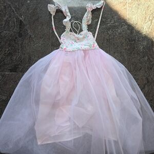 Pink Tulle Floral-Trim Party Dress